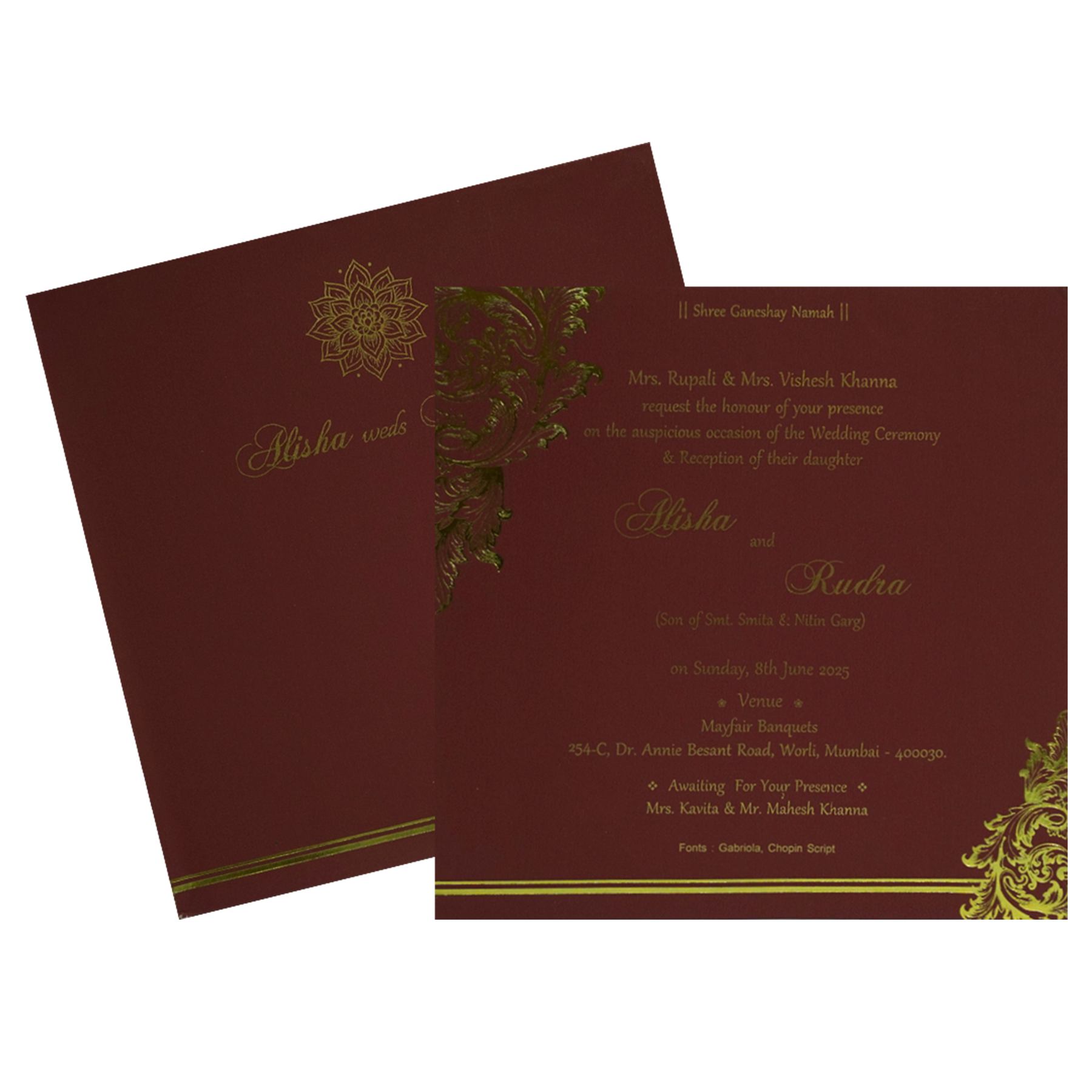 Make your event special with our exclusive Maroon Gold Floral Single Card. Shop now! ?WhatsApp Support ?Express Delivery.