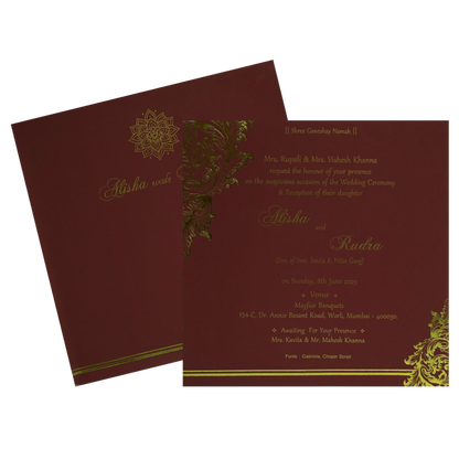 Make your event special with our exclusive Maroon Gold Floral Single Card. Shop now! ?WhatsApp Support ?Express Delivery.