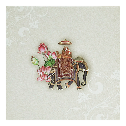 Cream Elephant Padded Wedding Invitation Design-King of Cards