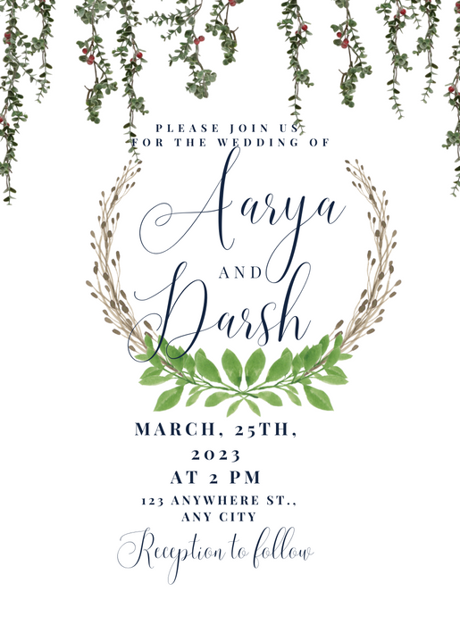 Romantic Watercolor South Indian Wedding Invitation-King of Cards