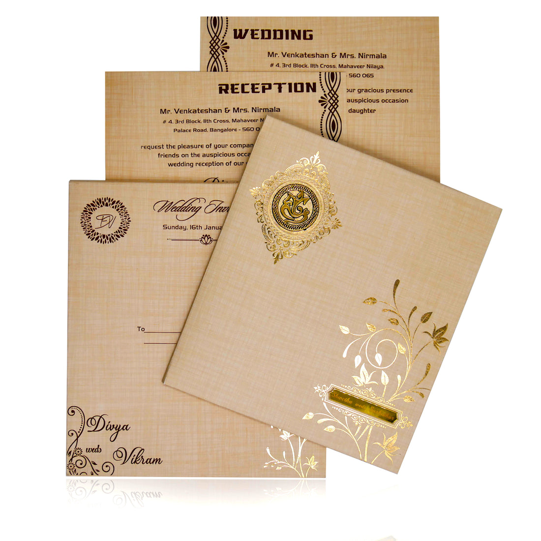 Sandal Padded Wedding Invitation In Gold Foiling-KNPS7501S