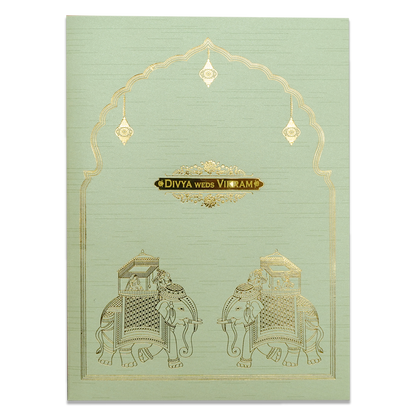 Green Royal Elephant Wedding Card-KNRM7083N