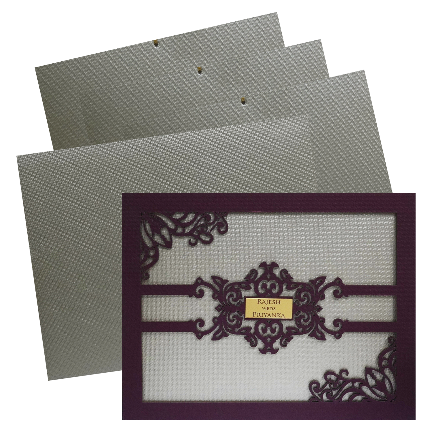 Metallic Pink Floral MDF Invitation Card-KSI11580