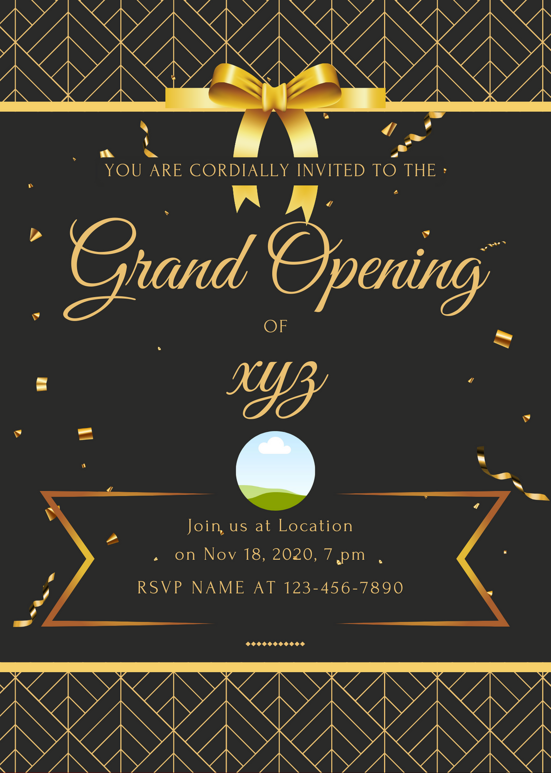Black Glitter Ribbon Grand Opening Invitation-AAGOI002