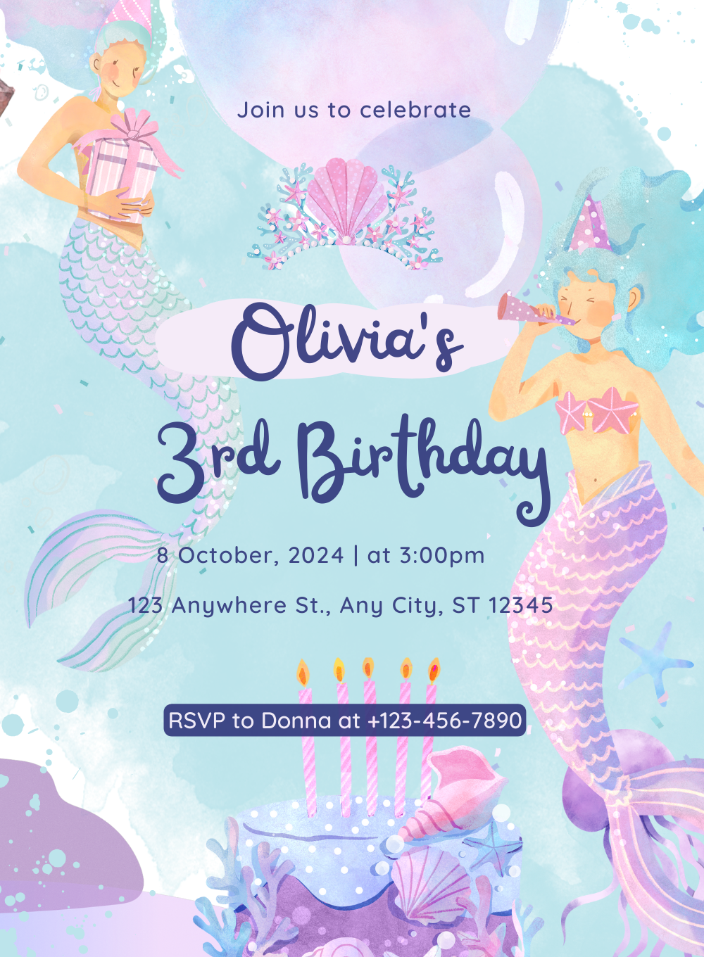 Purple Aqua Mermaid Invitation-AAMER003