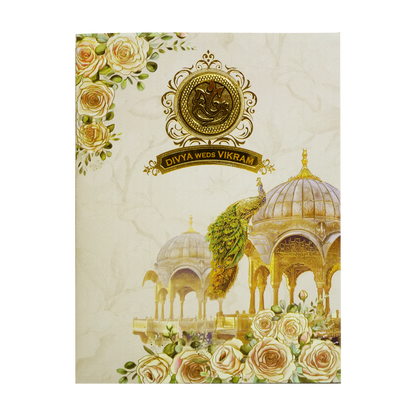 Ivory Traditional Peacock Nameplate Invitation Card-King of Cards