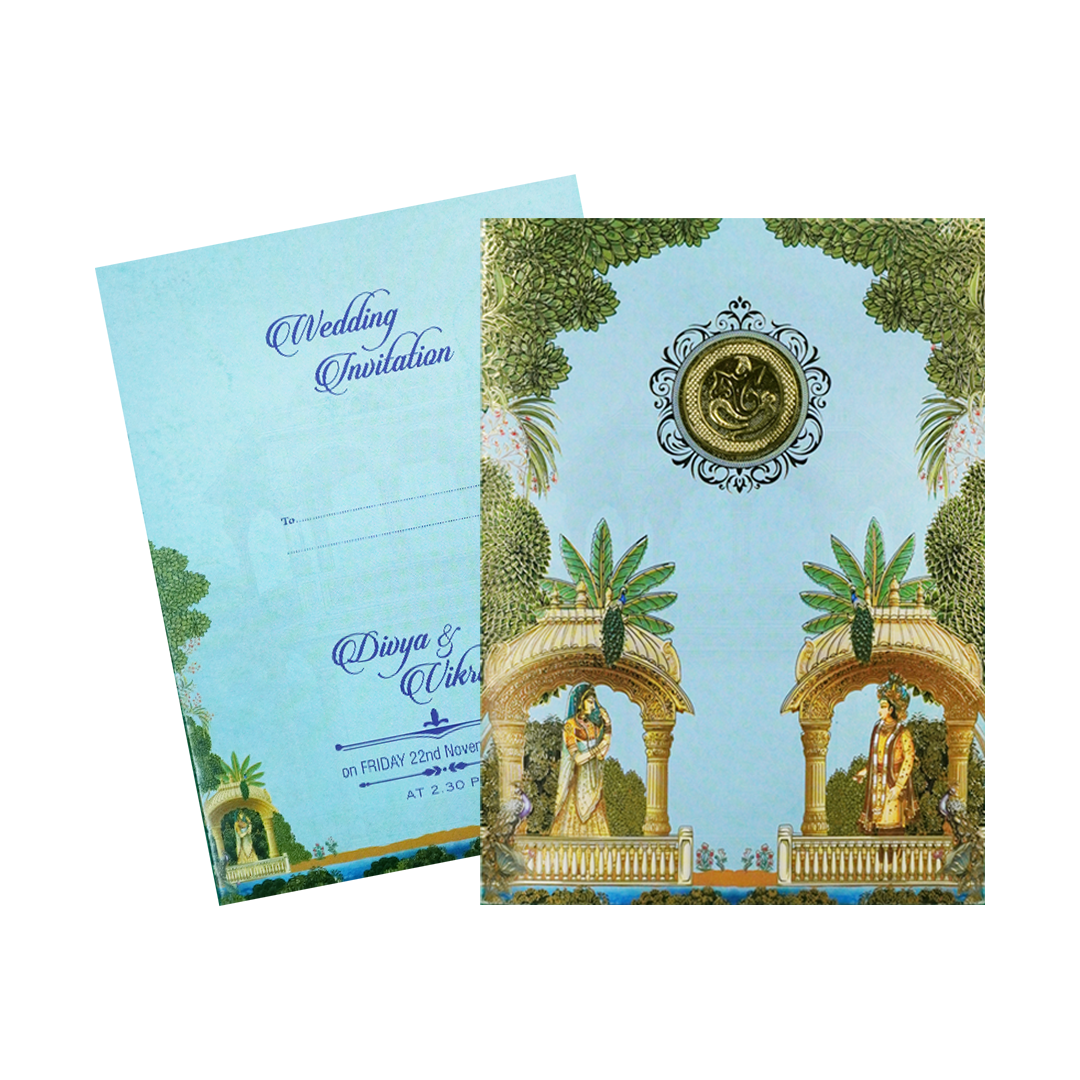 Blue Palace Floral Wedding Card-KNTY6815