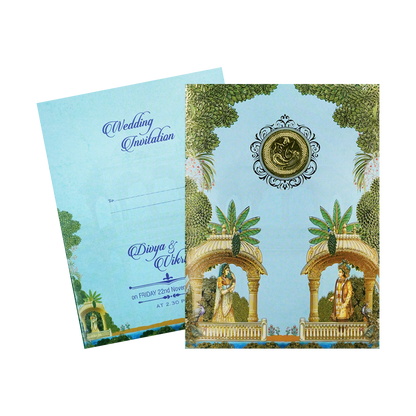 Blue Palace Floral Wedding Card-KNTY6815