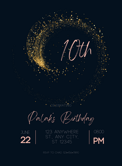 Blue Gold Glitter Birthday Invitation-EINK0063