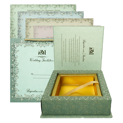 Check out Green Floral Frame Wedding Invitation Box at best price. ✅WhatsApp Support ✅Express Delivery.|King of cards.