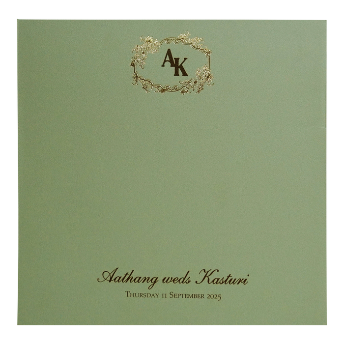 Green Laser Cut Padded Wedding Card Design-King of Cards
