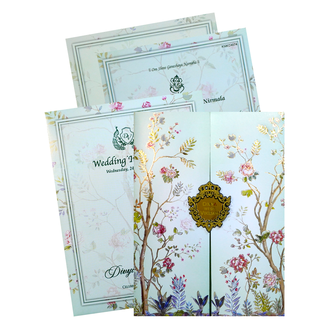 Blue Floral Door Invitation Card-KNKC4074