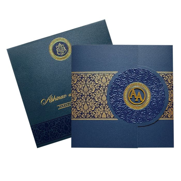 Blue Floral Door Wedding Card Design-King of Cards