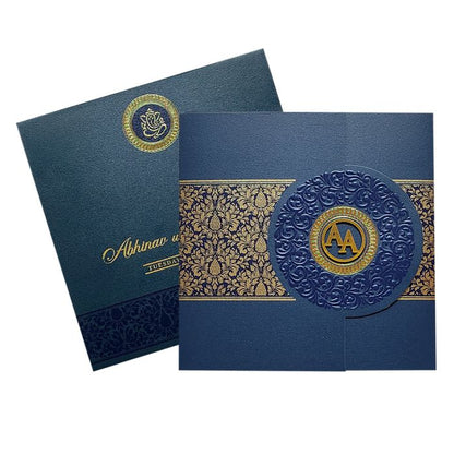 Blue Floral Door Wedding Card Design-King of Cards