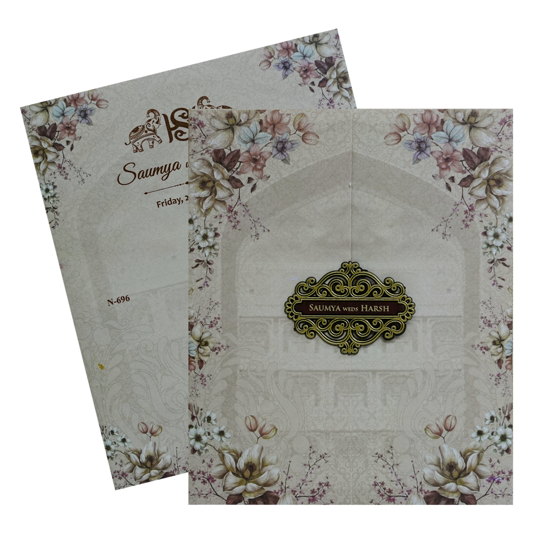 Light Peach Floral Design Invitation-KVN06960