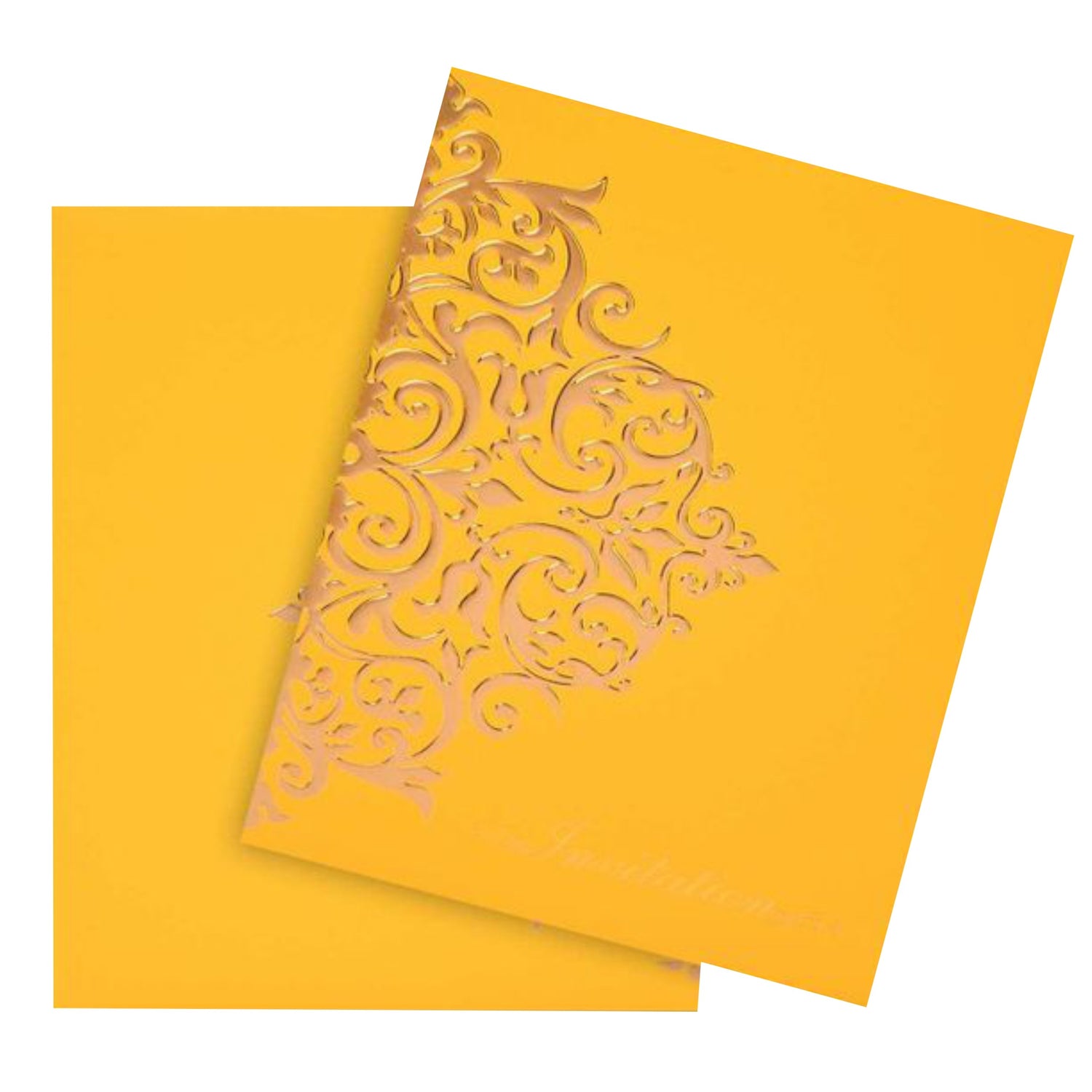 Embossed Gold Design With Yellow Shading Wedding Card - KNK30321