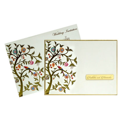 White Gold Foil Tree Wedding Card-King of Cards