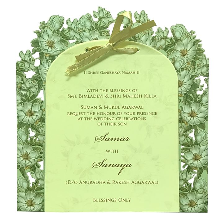 Olive green floral laser cut board invitation card-King of Cards