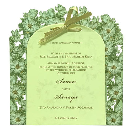 Olive green floral laser cut board invitation card-King of Cards