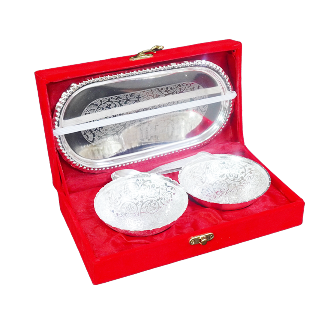 Set of Bowl Spoon and Tray with Red Velvet Gift Box-GRI0650