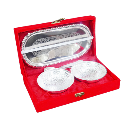 Set of Bowl Spoon and Tray with Red Velvet Gift Box-GRI0650