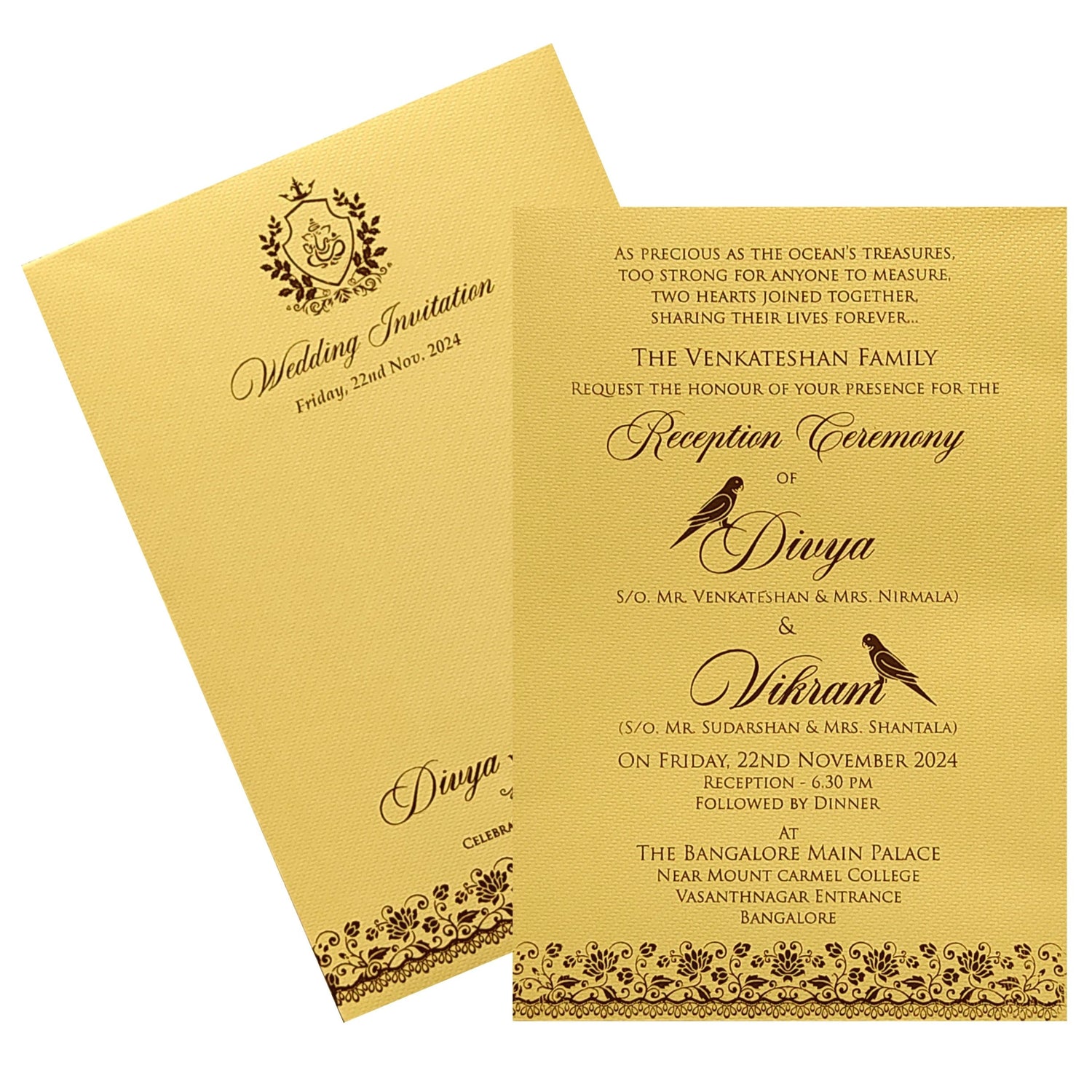 Check out the collection of Gold Texture Single Sheet invitation card at best price. ? Customer Support ? Home Delivery