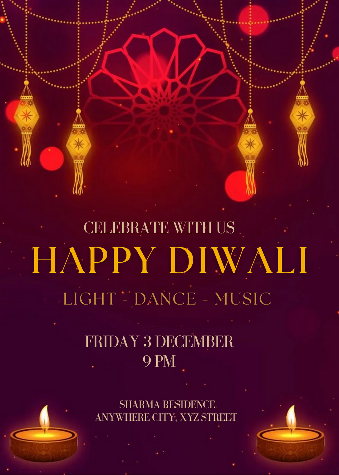 Violet Diya Diwali Invitation-King of Cards