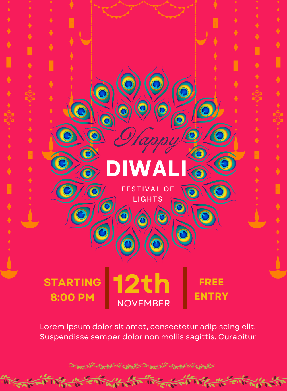 Radiant Pink Diwali Invitations-AADWI023