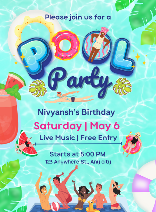 Rainbow Rhapsody Pool Party Invitation-AAPPI033