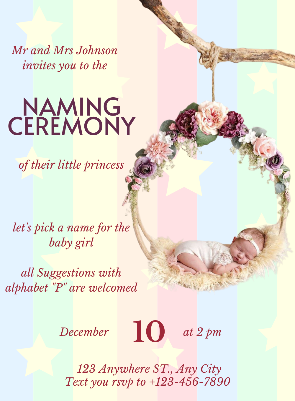 Rainbow Stripes Naming Ceremony Invitations-AANCI006