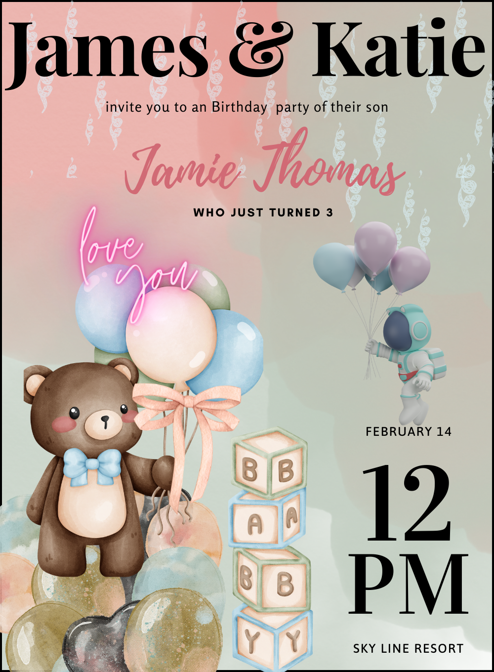 Rainbow Teddy Balloons and Confetti-King of Cards