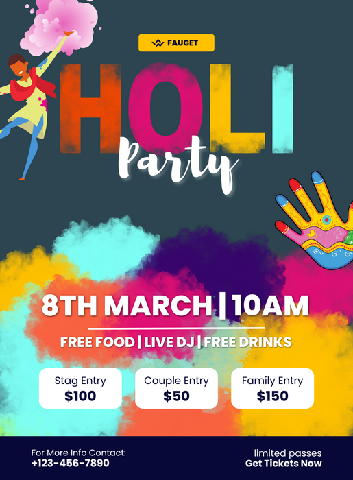 Rainbow of Hues Holi Party Invitation-AAHPI008