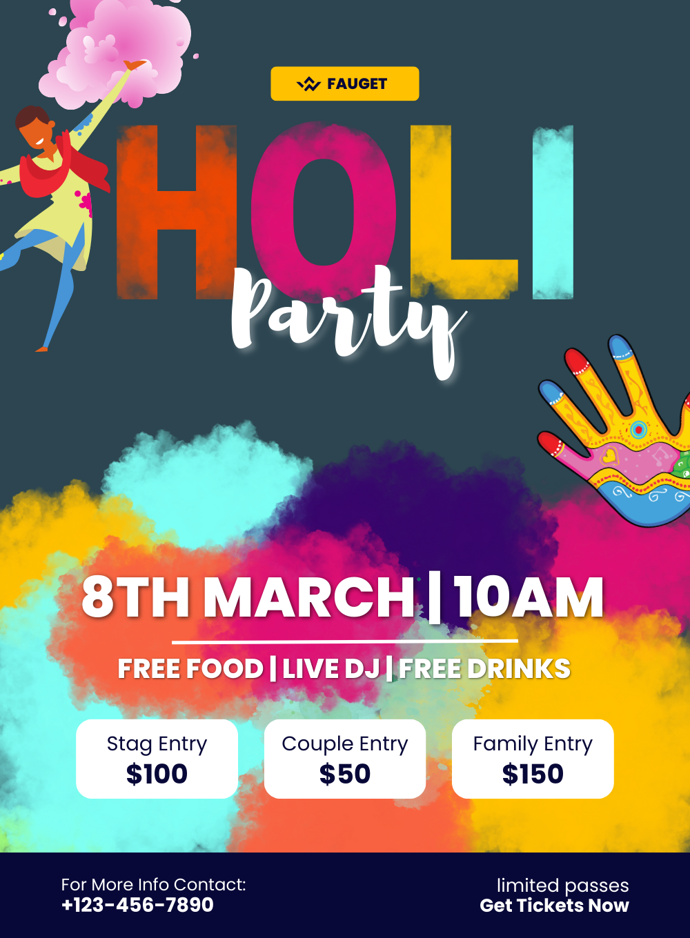 Rainbow of Hues Holi Party Invitation-AAHPI008