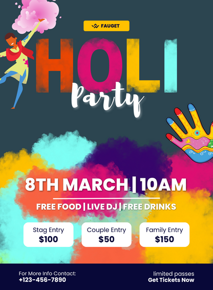 Rainbow of Hues Holi Party Invitation-AAHPI008