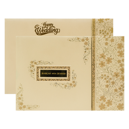 Cream Gold Floral Rectangular Padded Wedding Card-KSSC2390