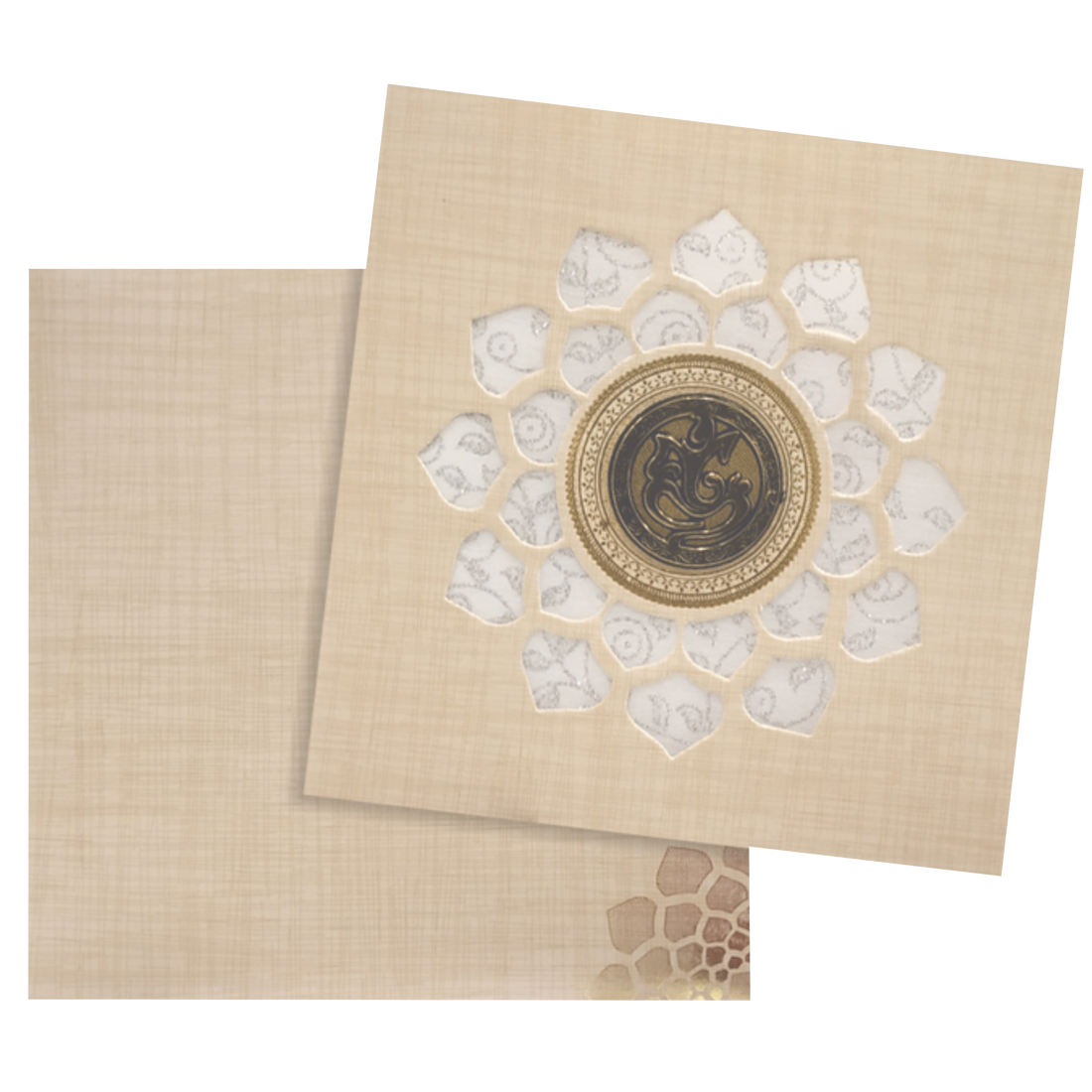 Sandal Metallic Wedding Card With White Wolly And Ganesha-KNRP4343S