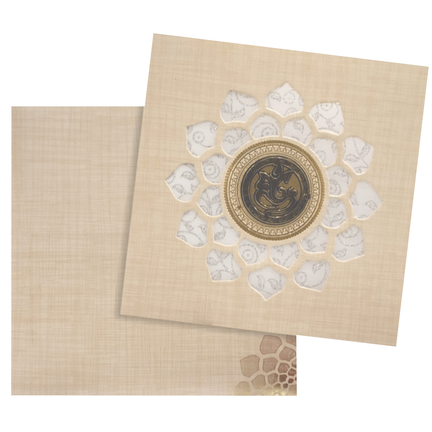 Sandal Metallic Wedding Card With White Wolly And Ganesha-KNRP4343S