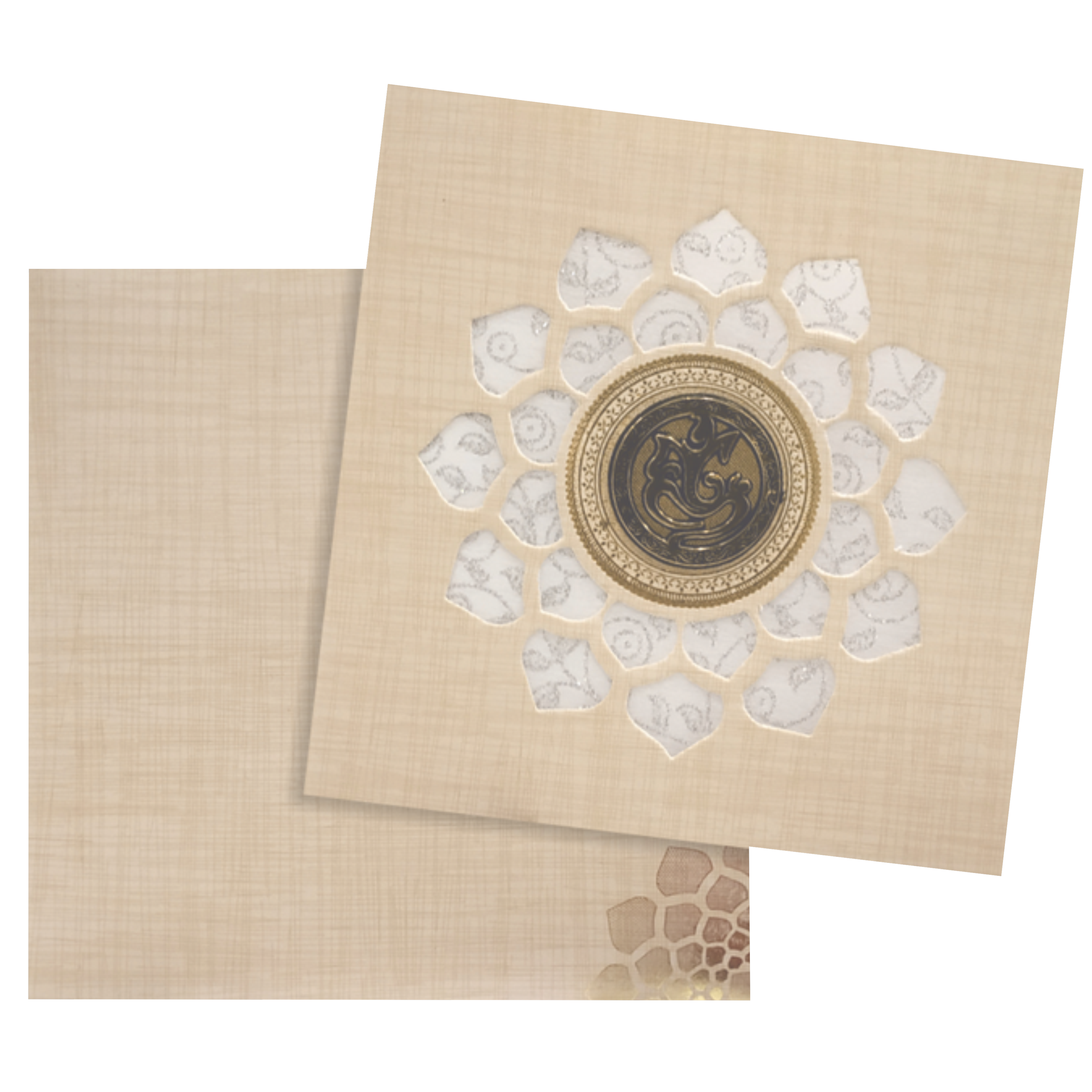 Sandal Metallic Wedding Card With White Wolly And Ganesha-KNRP4343S