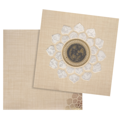 Sandal Metallic Wedding Card With White Wolly And Ganesha-KNRP4343S-King of Cards