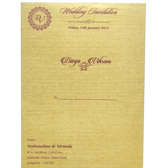 Blue Padding Floral Wedding Card In Gold Foiling Print-KNPC9519B-King of Cards