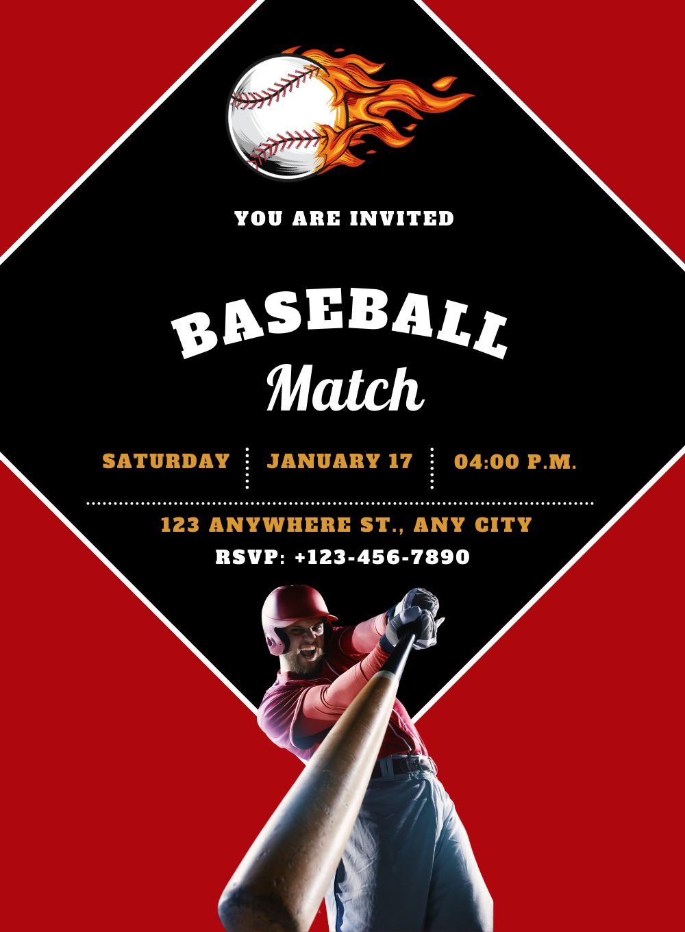 Red Bat baseball Invitation-AABAS009
