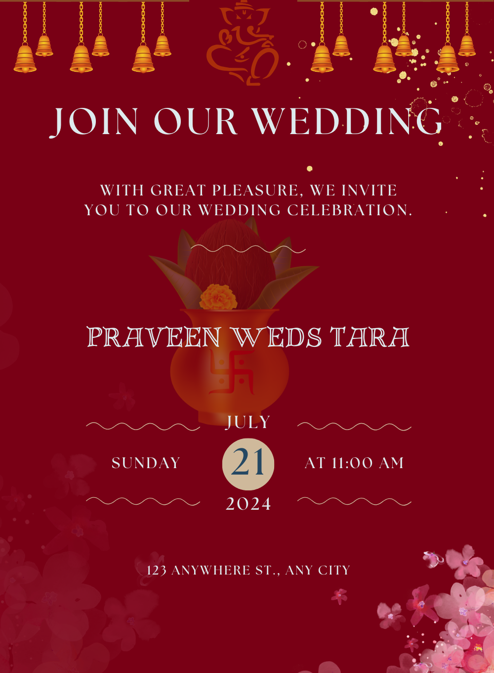 Red Bells Jain Wedding Invitation-AAJWI007