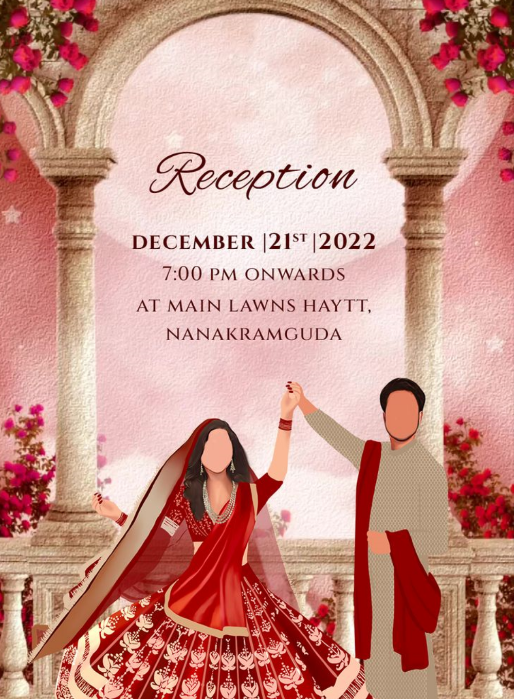 Red Couple Caricature Wedding Invitation-AACAR007