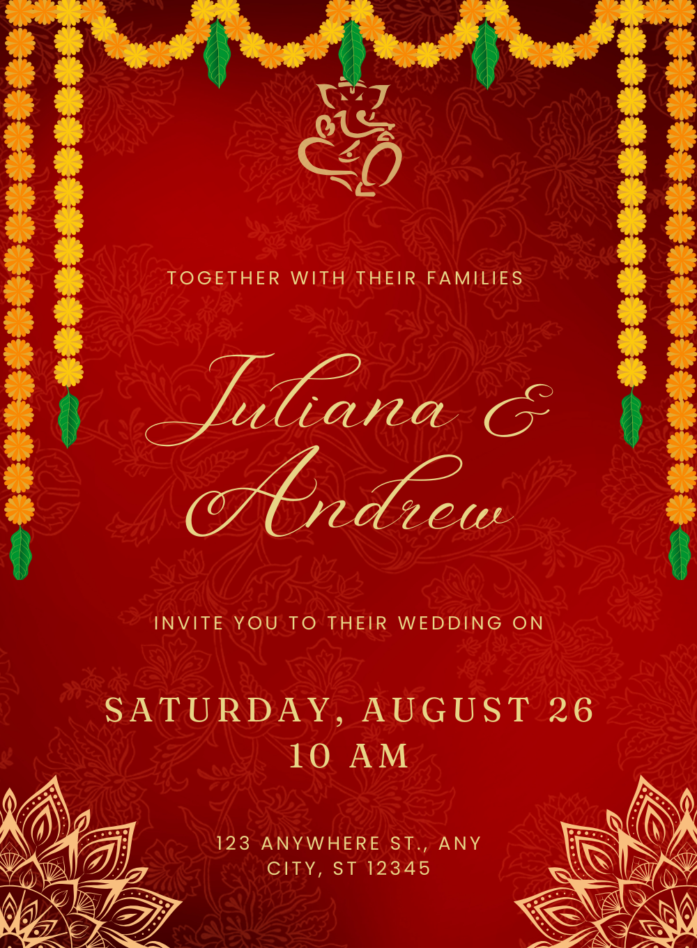 Red Floral Hindu Wedding Invitation-King of Cards