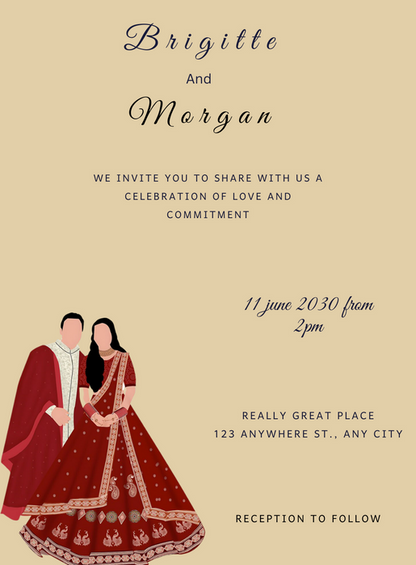 Red Silhouette Caricature Wedding Invitation-AACAR011