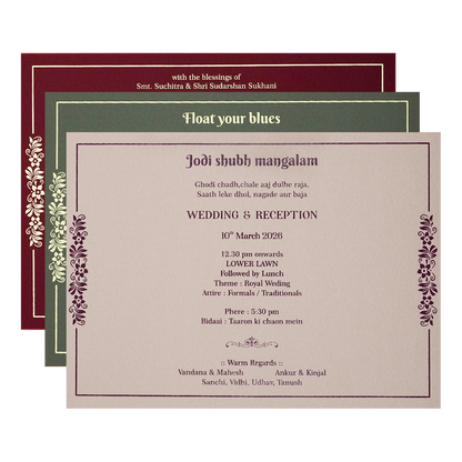 Maroon Gold Floral Padded Wedding Card-KSI64330