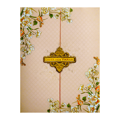 Cream Door Floral Nameplate Wedding Card-KNKJ1145