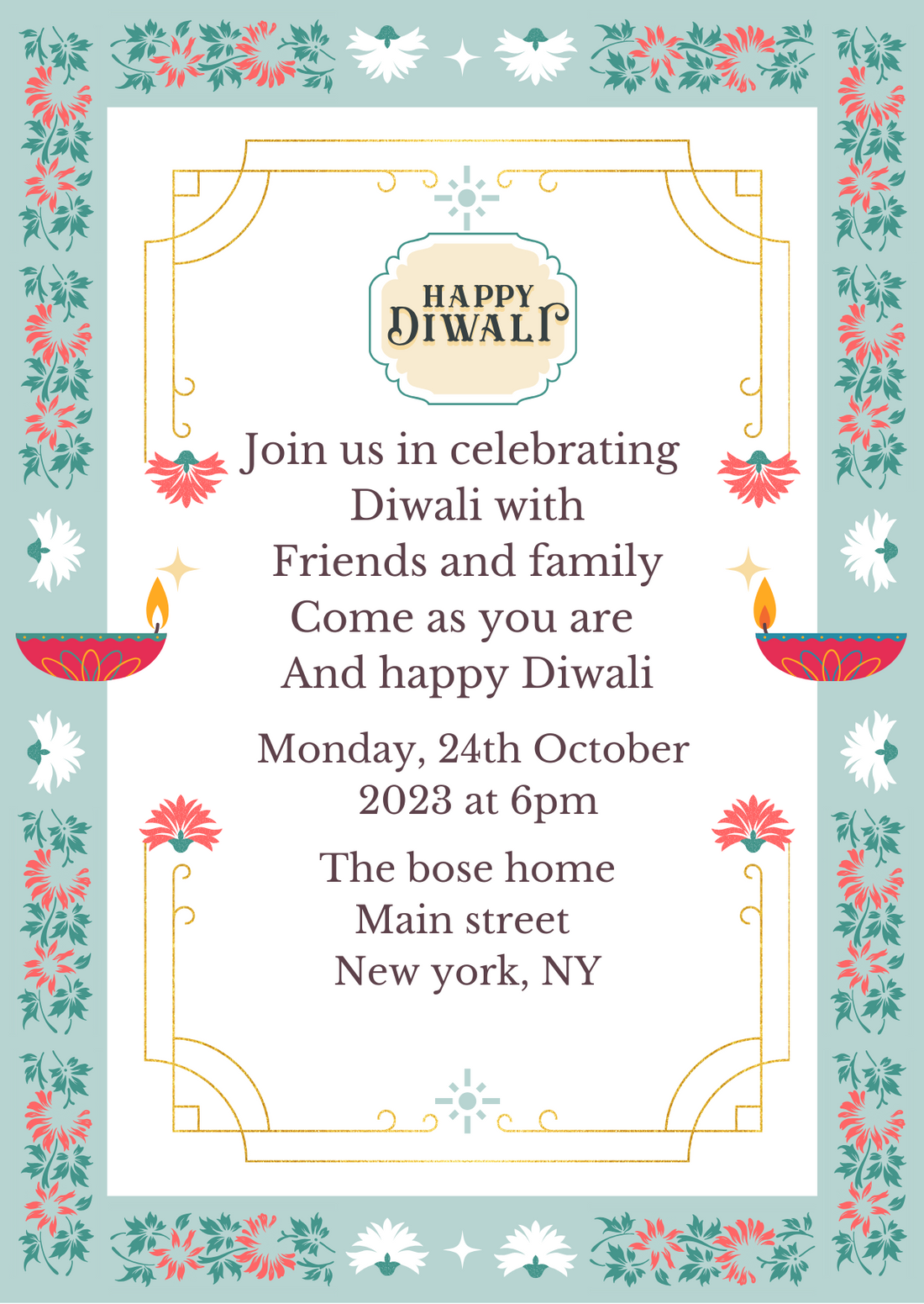 Blue Diya Diwali Invitation-AADIW001