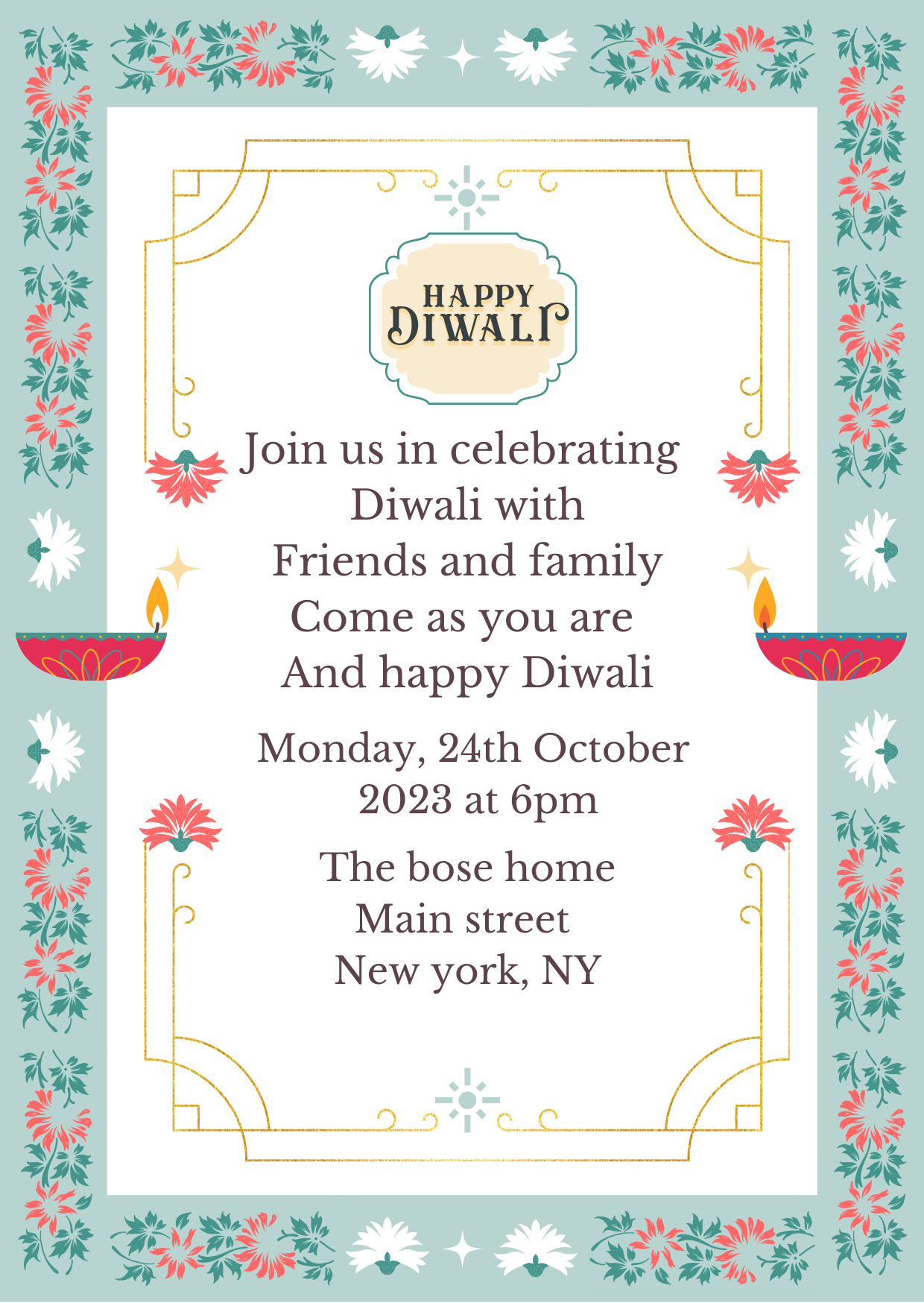 Blue Diya Diwali Invitation-AADIW001