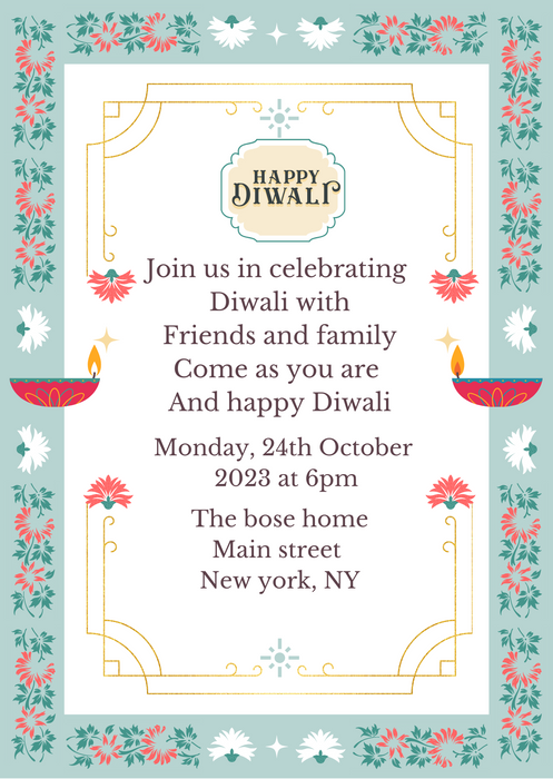 Blue Diya Diwali Invitation-AADIW001